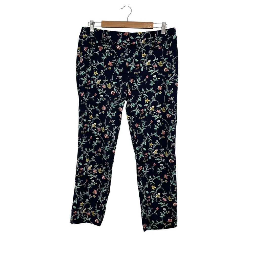Ann Taylor LOFT Navy Marissa Floral Pants Size 10 Cropped Floral Yellows, Greens
